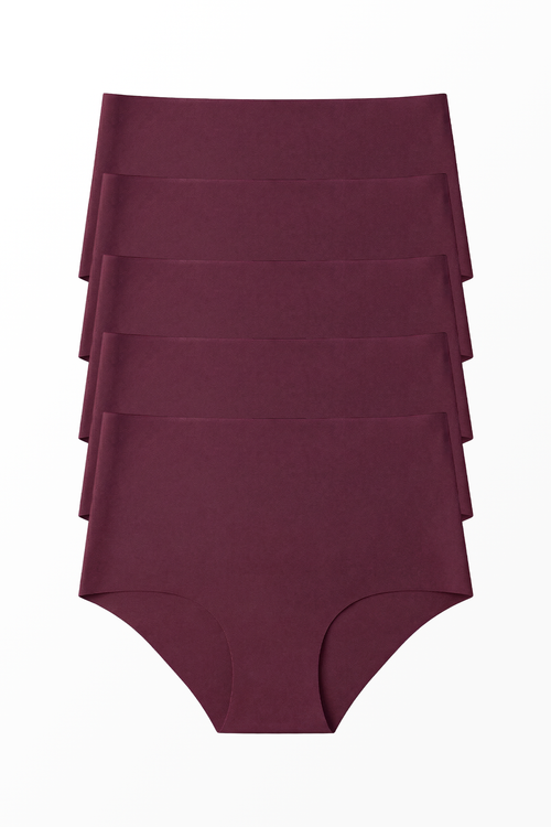 5'li Lazer Kesim Dikişsiz Kadın Külot - Bordo